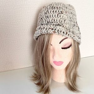 Granny Knit Speckled Yarn Winter Beanie, Winter Hat, Oatmeal, Handmade, Cozy